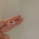 1 Pair of Temperament Simple Irregular Imitation Chain Tassel Butterfly Micro Drill Earrings Ear Clip Set for Girls, Valentine's Day Party Fairy Earrings