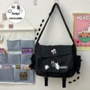 Harajuku style large capacity shoulder bag, retro workman's mail carrier bag, nylon crossbody bag for students with 4 badges included, fashionable bag suitable for men and women, perfect for back-to-school season