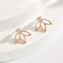 [1 Pair Golden Earrings] 1 Pair Elegant Golden-Tone Leaf Stud Earrings with Sparkling Rhinestones | Rose Golden Finish, Perfect for Casual Attire & Parties, Sophisticated Accessories