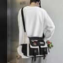 Large Capacity Nylon Messenger Bag for Students - Casual Japanese-Inspired Crossbody with Adjustable Strap, Contrasting Colors, and Badge Set - Ideal for School and Shopping, School Shoulder Bag|Contrasting Colors Bag|Adjustable Strap Bag