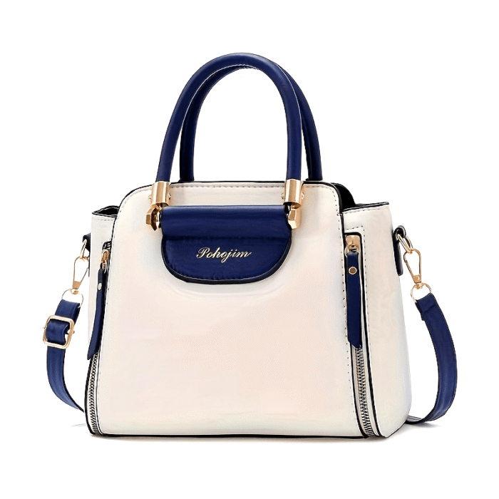 Stylish White & Navy Blue Women'S Handbag with Golden-Tone Hardware - Detachable Shoulder Strap, Zipper Closure, Polyester Lining - Perfect Gift for Mom or Family, Casual Chic Design, Durable Zipper Closure - Image 20