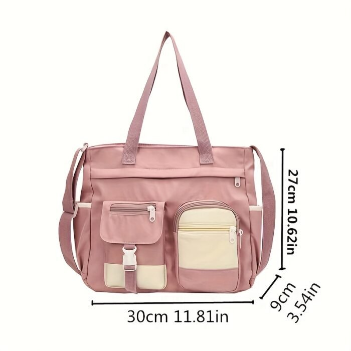 Women'S Black & Beige Two-Tone Adjustable Strap Tote Bag - Foldable, Zipper Closure, Removable Pouch, Polyester Lining, Machine Washable, Everyday Commute Bag|Foldable Tote Bag|Zippered Closure, Tote Bag - Image 8