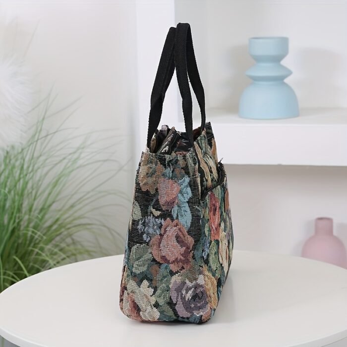 Women's Tote Bag New Product, Thickened Knitted Jacquard Fabric, Tote Bag, Work Portable Shopping Bag, Outing Storage Bag, Women's Bag, Retro, Large Capacity, Ethnic Style, Daily Use, Back-to- Season, Ramadan Festival, Square Bag, hand-carried bag, suitable for and office - Image 2