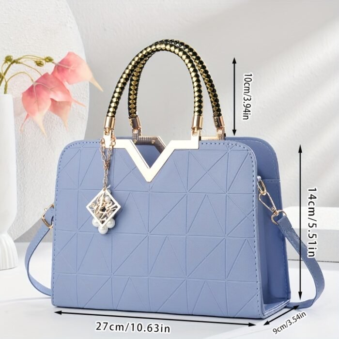 Cocogigi Women'S Elegant Black Geometric Crossbody Bag with Golden-Tone Hardware, Detachable Shoulder Strap, and Sparkling Charm - Versatile Commuter Handbag for Casual or Formal Occasions, Casual Shoulder Bag | Geometric Pattern Bag | Polyester Lined Interior, Purse - Image 7