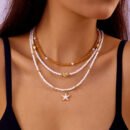 3pcs Dainty Layered Necklace Set for Women- Resin Material Handmade Seaside Shell & Starfish Pendant Multilayer, Perfect for Summer Beach Vacation, Beach Accessories