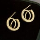 Pair of Elegant Minimalist Hoop Earrings for Women - Golden-Tone Alloy Interlocking Circle Design, Versatile for Everyday & Party Wear, Perfect Christmas Valentine's Day Gift