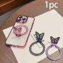 1pc Glitter Butterfly Stand Ultra-Thin Magnetic Wireless Charging Foldable Back Adhesive Phone Case Universal Ring Holder
