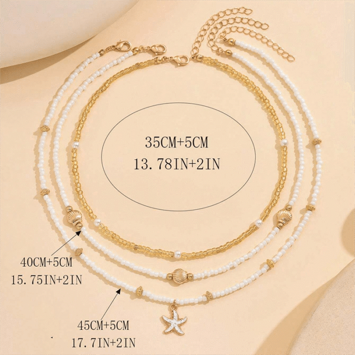 3pcs Dainty Layered Necklace Set for Women- Resin Material Handmade Seaside Shell & Starfish Pendant Multilayer, Perfect for Summer Beach Vacation, Beach Accessories - Image 5