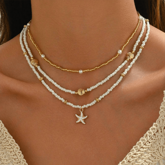 3pcs Dainty Layered Necklace Set for Women- Resin Material Handmade Seaside Shell & Starfish Pendant Multilayer, Perfect for Summer Beach Vacation, Beach Accessories - Image 8