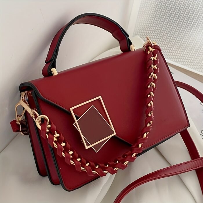 Metal-Decorated Square Handbag - Large Capacity, Lightweight, Portable | Mini Synthetic Flip Bag for Women, Perfect for Office, Business, Autumn & Winter - Image 15