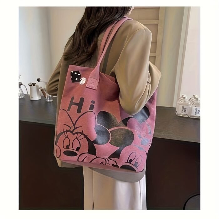 [ Authorized] Disney New 1pc Minnie Cartoon Canvas Bag Ladies Thickened New Large Capacity Handbag Commuting Shoulder Tote - Image 5