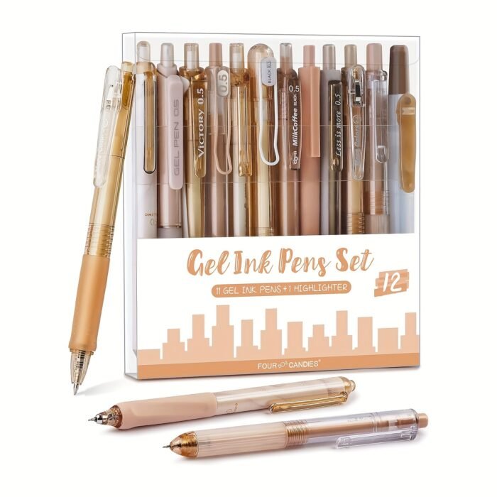 Pastel Gel Ink 0.5mm Fine Point Retractable Four Candies 12Pack Pen Set, 11 Pack Black Ink Pens with 1Pack Highlighter for Writing, Cute Note Taking Pens for School Office - Image 7