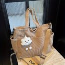 Stylish Women’s Corduroy Handbag with Detachable Strap & Zipper Closure – Spacious Multifunctional Shoulder Bag in Khaki, Cream, Green, or Black – Korean-Inspired Design with Cloud Charm