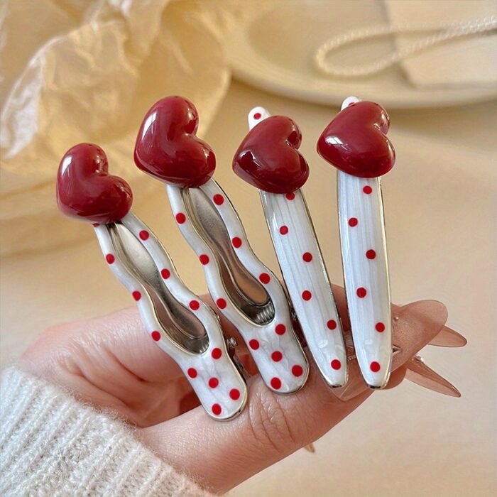 2pcs/4pcs Retro Fashion Heart Polka Dot Hair Clips, Cute Duckbill Clip, Bangs Barrette, High-End Edge Clamps Versatile Accessories for Spring and Summer - Image 9