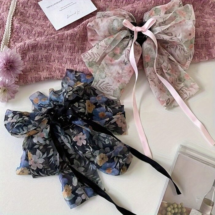 1pc Large Floral Bow Hair Claw Clip - Blue Orange Black White Spring Summer Hair Accessories for Women, Mother’s Day Gift, Party & Everyday Use, Hair Styling Accessories, Elegant Hairpiece - Image 10