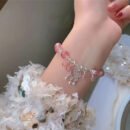 Elegant Strawberry & Butterfly Bracelet - Bohemian Style, Pink Glass Beads with Silver Accents, Perfect for Couples & Best Friends, Daily Wear or Special Occasions, Gift Bracelet|Bohemian Accessory|Glass Bead Bracelet