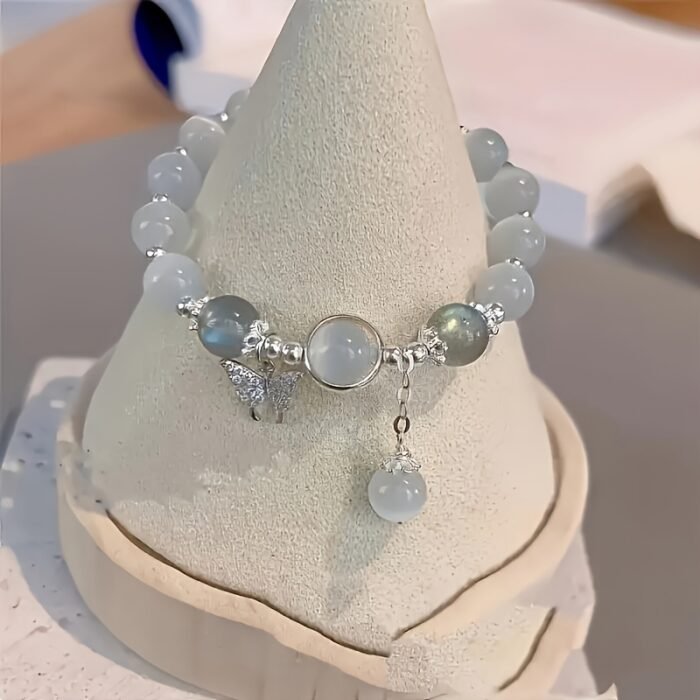 Charming Glass Cat's Eye Bead Bracelet with Butterfly Pendant - Perfect Gift for Women and s - Image 6