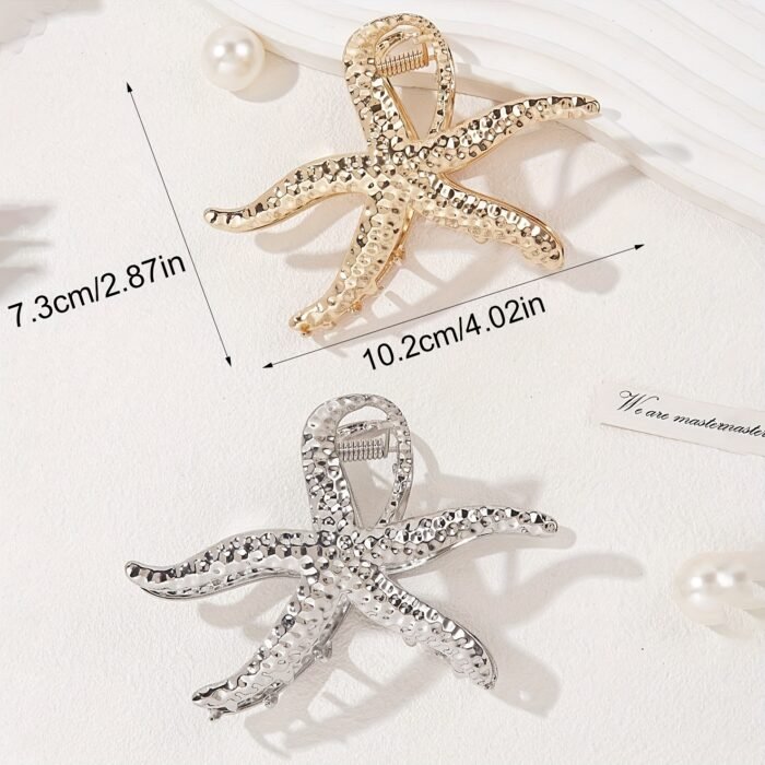 1pc Oversized Metal Starfish Hair Claw Clip - Retro Ocean Style Hair Accessory, Golden-Tone Alloy for Women, Perfect for Beach Vacations & Casual Outfits, Beach Vacation Accessory | Elegant Hair Accessory | Durable Metal Constructio - Image 8