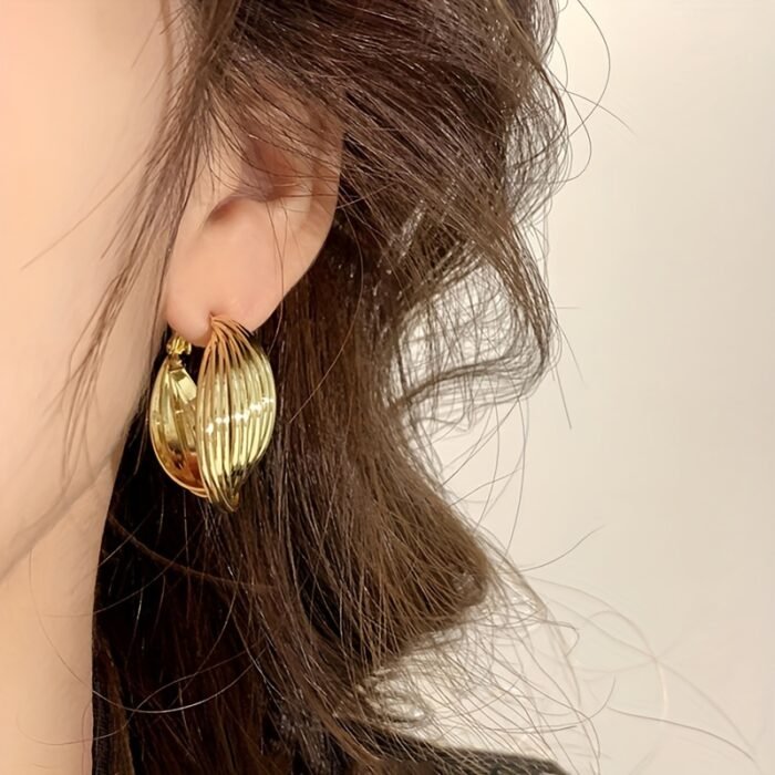 Elegant Golden-Tone Textured Hoop Earrings for Women - Perfect for Parties, Daily Wear & Special Occasions, Banquets, Music Festival, Travel Photography - Image 3