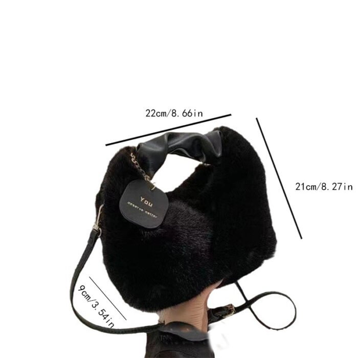 Women's Plush Faux Fur Crossbody Bag with Adjustable Strap & Zipper Closure - Sparkling Accents, Anti-Theft Design, Multiple Colors (Khaki/Light Gray/Beige/Pink) for Commuting & Casual Outings, Crossbody Purse, Winter Fashion Accessory, Soft Texture Purse - Image 7
