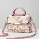 Elegant Floral Print Women's Handbag - Stylish Crossbody Bag with Golden-Tone Hardware, White Base & Black/Beige Floral Pattern, Lightweight & Spacious for Everyday Use