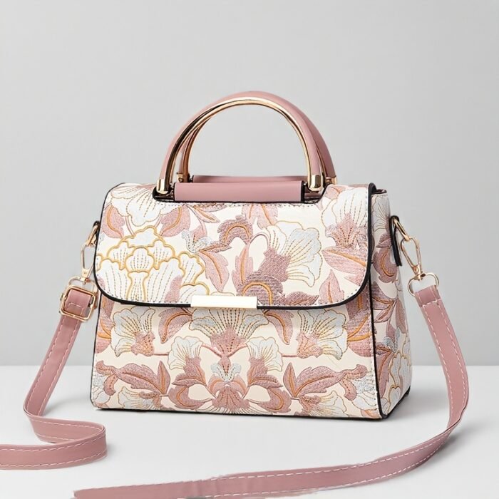 Elegant Floral Print Women's Handbag - Stylish Crossbody Bag with Golden-Tone Hardware, White Base & Black/Beige Floral Pattern, Lightweight & Spacious for Everyday Use - Image 15