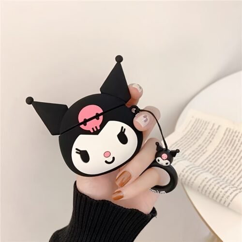 Sanrio New Creative Cartoon 3D Devil Kuromi Silicone Lanyard Earphone Protective Case, Compatible with AirPods Pro 2nd Generation and Apple Headphones, AirPods 3 Wireless Wireless Cover