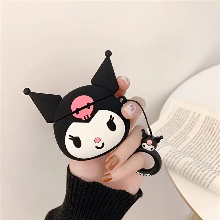 Sanrio New Creative Cartoon 3D Devil Kuromi Silicone Lanyard Earphone Protective Case, Compatible with AirPods Pro 2nd Generation and Apple Headphones, AirPods 3 Wireless Wireless Cover