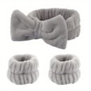 Solid Color Butterfly End Headband Wristband Set Women'S Wash Beauty Makeup Headband Wrist Flannel Hair Accessories Headwear Face Wash Headband Wrist Set Plush Elastic Headband Ladies Accessories Set