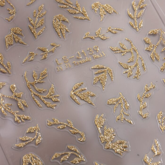 2pcs Golden Glitter Leaf Design Nail Stickers, Self-Adhesive Willow Leaf Pattern for DIY Salon, Women and 'S Nail Art Supplies LS-J - Image 2