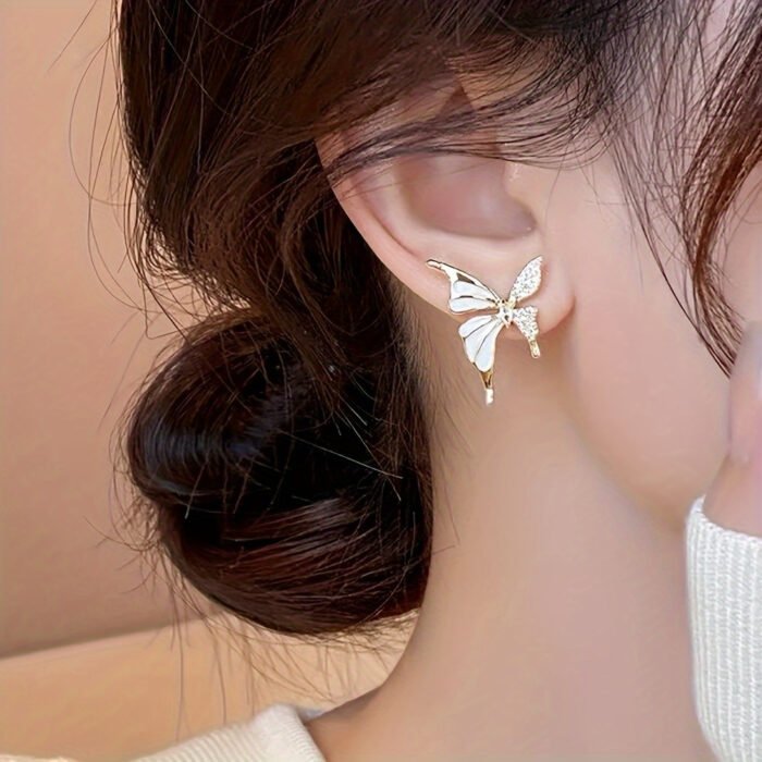 Elegant Butterfly Stud Earrings for Women - Stainless Steel Posts, Alloy with Rhinestone Accents, Perfect for Casual Attire - Image 6