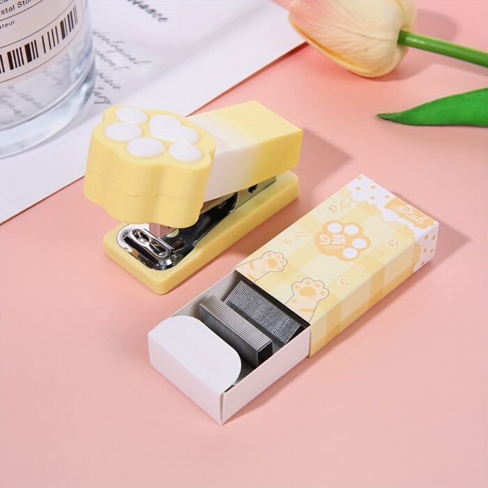 Mini Cartoon Stapler Set - Cute Portable Handheld Iron Staplers for Office and Student Use, Pastel Colors, Paw Design, Ideal for Organizing Papers and Cultural Supplies - Image 10