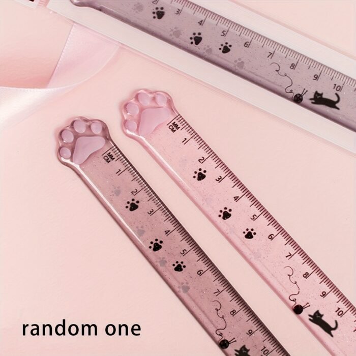Cat Claw Cute Ruler Random One Animal Ruler, Cute Ruler, Kawaii Stationery, Novelty Straight Ruler, Measuring Tool, Stationery, Pink & Clear With Paw Pattern - Image 6