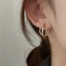 Pair of Elegant Minimalist Hoop Earrings for Women - Golden-Tone Alloy Interlocking Circle Design, Versatile for Everyday & Party Wear, Perfect Christmas Valentine's Day Gift