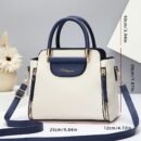 Stylish White & Navy Blue Women'S Handbag with Golden-Tone Hardware - Detachable Shoulder Strap, Zipper Closure, Polyester Lining - Perfect Gift for Mom or Family, Casual Chic Design, Durable Zipper Closure