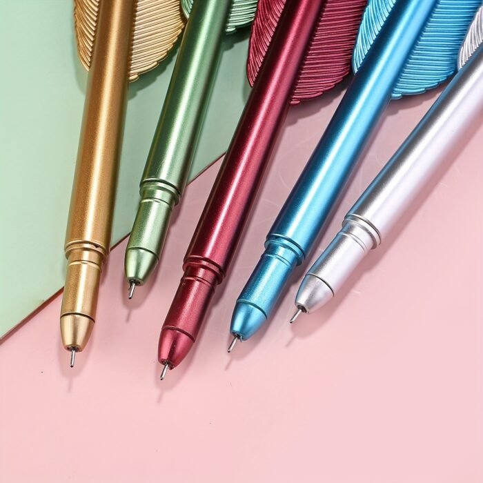 6pcs Multicolor Feather Ballpoint Pens, Fine Point PVC Writing Pens with Metallic Accents for Office & School Use (Assorted Colors) - Image 5