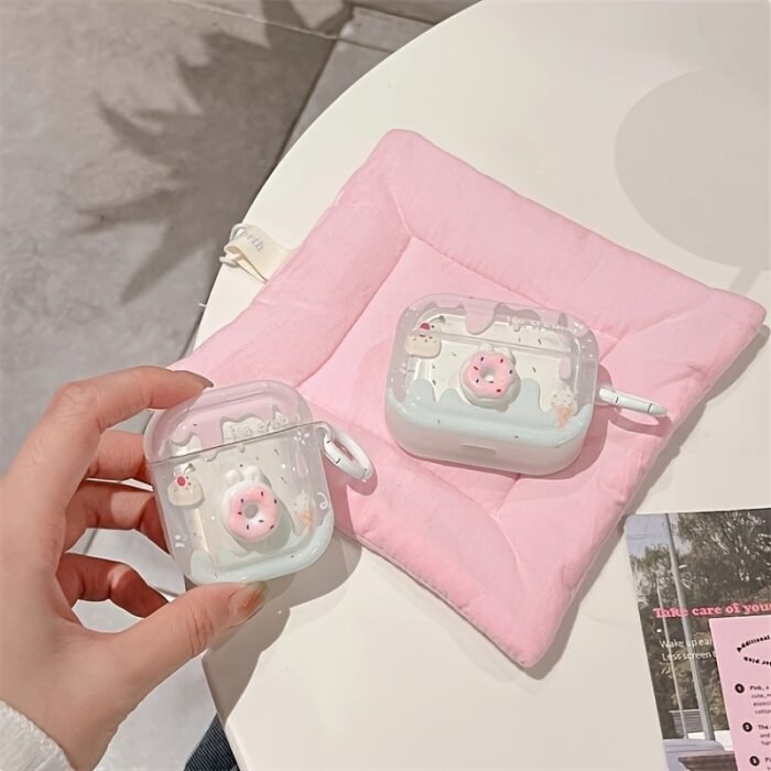 Pink donuts suitable for Apple wireless Wireless AirPods Pro 1, 2, 3 earphones silicone protective case for women - Image 4