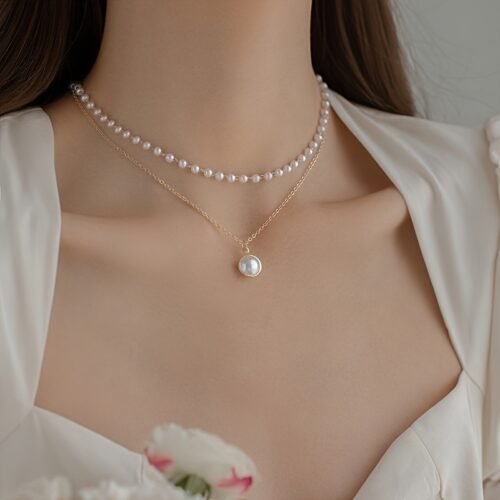 [Baroque Choker] Exquisite Baroque 1pc Double-Layer Faux Choker Necklace | Elegant Banquet Choker Party Jewelry, Daily Wear Jewelry for Girls and Women