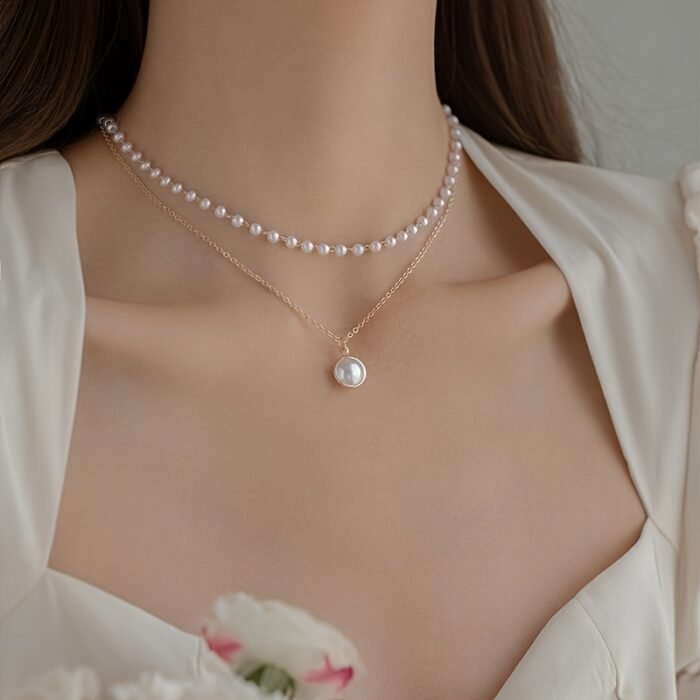 [Baroque Choker] Exquisite Baroque 1pc Double-Layer Faux Choker Necklace | Elegant Banquet Choker Party Jewelry, Daily Wear Jewelry for Girls and Women
