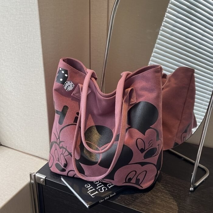 [ Authorized] Disney New 1pc Minnie Cartoon Canvas Bag Ladies Thickened New Large Capacity Handbag Commuting Shoulder Tote - Image 4