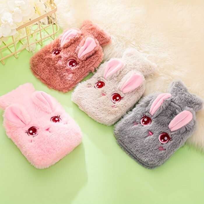 1pc Cute Bunny Plush Hot Water Bottle - Soft Pink & Gray Rabbit Ear Hand Warmer for Winter Comfort, Cozy Fleece Material, Adorable Design for Cold Weather - Image 4
