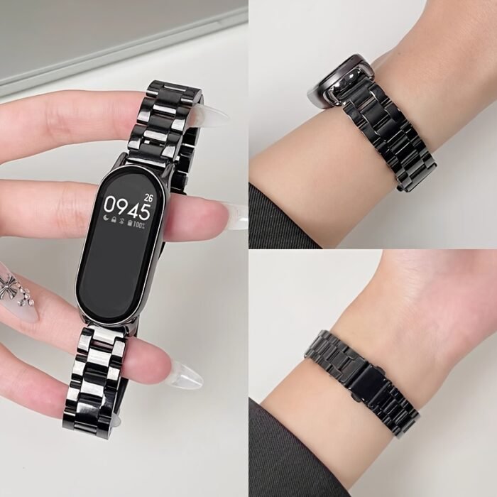Xiaomi Band Slim Version Three-Steel Band, Suitable for Xiaomi Band 9 and Xiaomi Band 8, NFC Version Compatible, Women'S Fashionable Temperament Watch Strap, Starlight Color/Silvery/Black, Stainless Steel Wristband, Butterfly Buckle Design Watch Strap, Watch Replacement Strap, Fashionable Classic Women'S Watch Strap, with Watch Band Adjustment and Disassembly Too - Image 8