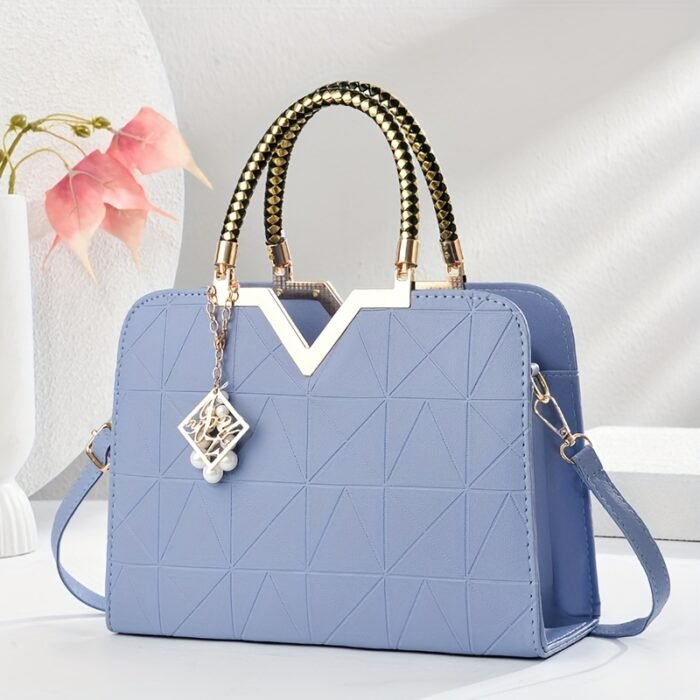 Cocogigi Women'S Elegant Black Geometric Crossbody Bag with Golden-Tone Hardware, Detachable Shoulder Strap, and Sparkling Charm - Versatile Commuter Handbag for Casual or Formal Occasions, Casual Shoulder Bag | Geometric Pattern Bag | Polyester Lined Interior, Purse - Image 8
