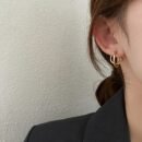 Pair of Elegant Minimalist Hoop Earrings for Women - Golden-Tone Alloy Interlocking Circle Design, Versatile for Everyday & Party Wear, Perfect Christmas Valentine's Day Gift