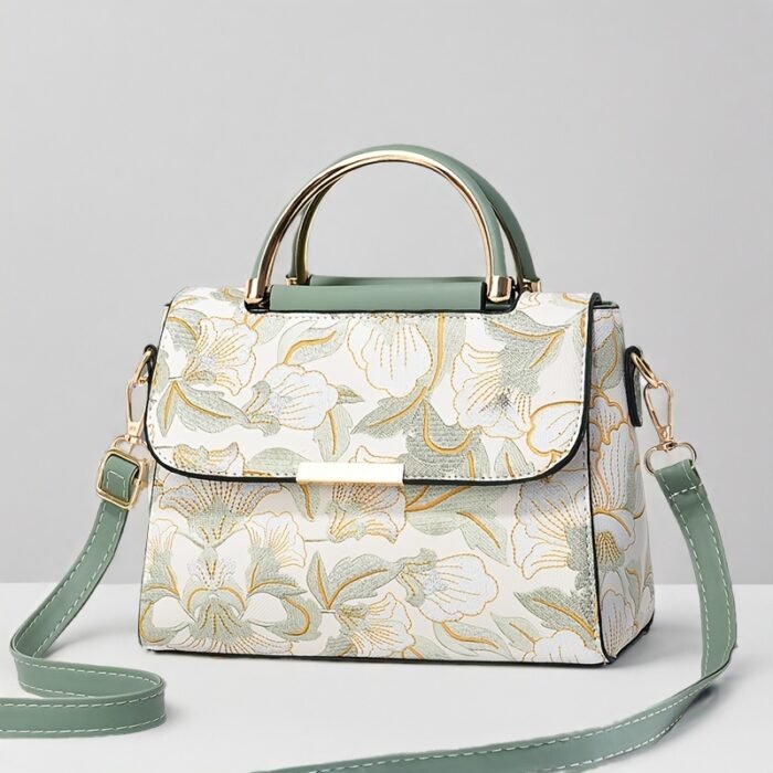 Elegant Floral Print Women's Handbag - Stylish Crossbody Bag with Golden-Tone Hardware, White Base & Black/Beige Floral Pattern, Lightweight & Spacious for Everyday Use - Image 18