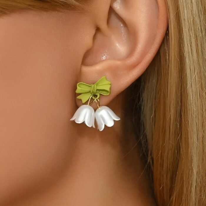 Pair of spring and summer lily of the valley earrings. Colorfast fairy flower bohemian-style earrings, suitable for daily wear, vacation parties, weddings, or as a gift, floral plant-themed earrings, for Teenager - Image 5