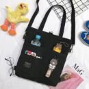 1pc Black and Yellow Canvas Tote Bag with Zipper Closure - Durable, Handwashable Messenger Bag for Students and Casual Use, Features Multiple Pockets and Adjustable Straps, Casual Accessory|Playful Design|Zippered Bag