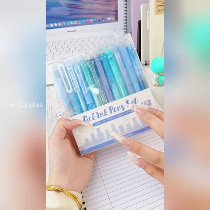 Pastel Gel Ink 0.5mm Fine Point Retractable Four Candies 12Pack Pen Set, 11 Pack Black Ink Pens with 1Pack Highlighter for Writing, Cute Note Taking Pens for School Office - Image 12
