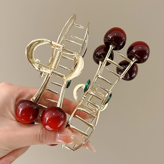 1/2pcs Women's Fashionable Cherry Large Claw Hair Grips Shark Clip - Image 3