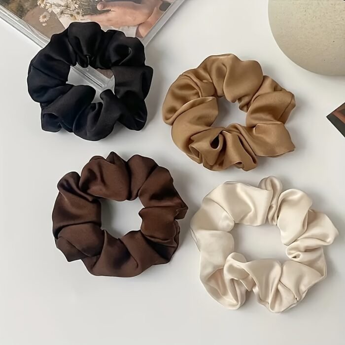 Women’s Soft Satin Hair Scrunchies - Elastic Ponytail Holders in Black, Brown, Beige & Cream, Simple Style Versatile Hair Accessories for Everyday Use, Stylish Ponytail Holders | Minimalist Hair Ties | Satin Fabric Scrunchies, Scrunchies for Hair - Image 5